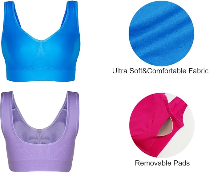 Lemef 3-Pack Seamless Sports Bra Wirefree Yoga Bra with Removable Pads for Women