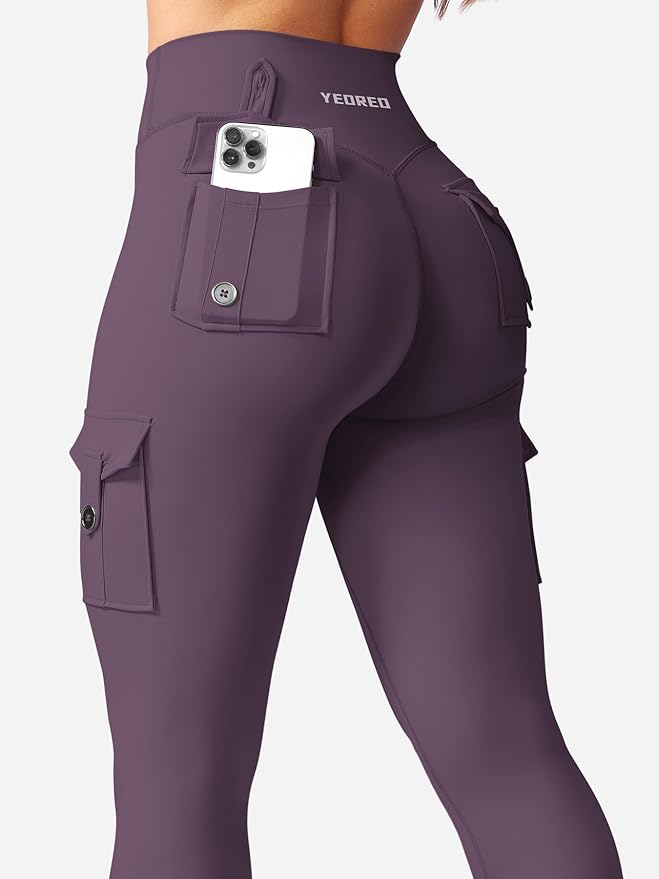 YEOREO CoreFlex Workout Cargo Leggings with Pockets for Women Hidden Scrunch Butt Lifting Leggings Gym Yoga Pants