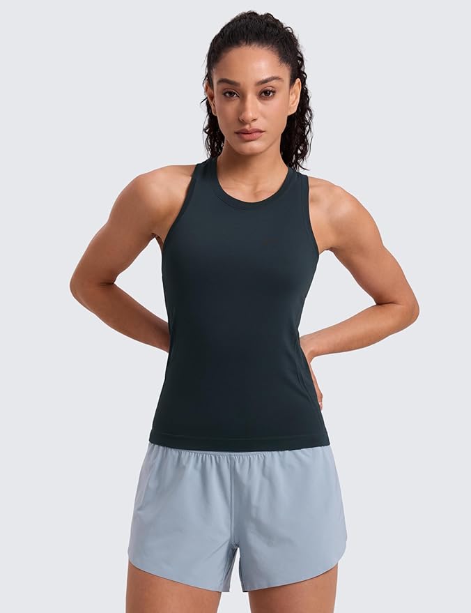 CRZ YOGA Seamless Workout Tank Tops for Women - Athletic Running Gym Sleeveless Shirts Crewneck Racerback Breathable