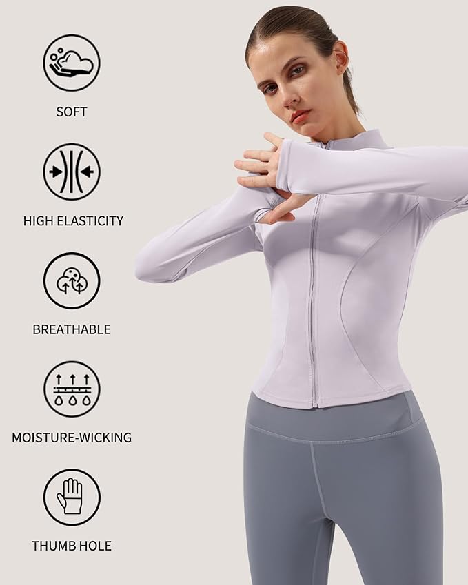 Locachy Women's Lightweight Stretchy Workout Full Zip Running Track Jacket with Thumb Holes