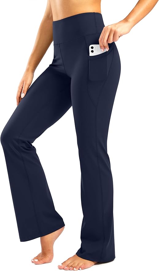 28"/30"/32"/34" Inseam Women's Bootcut Yoga Pants Long Bootleg High-Waisted Flare Pants with Pockets