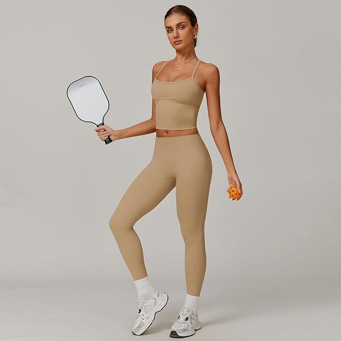 Women 2 Piece Workout Sets (NEW) Yoga Outfit Open Back Tank Top High Waisted Leggings Gym Sets Tracksuits