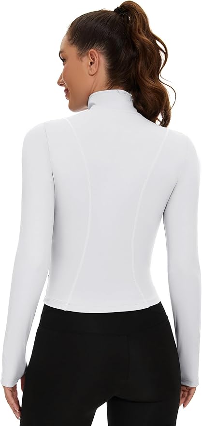 Loovoo Women's Cropped Workout Jacket Zip Up Athletic Jackets Slim Fit Lightweight Running Sports Track Jacket 2025