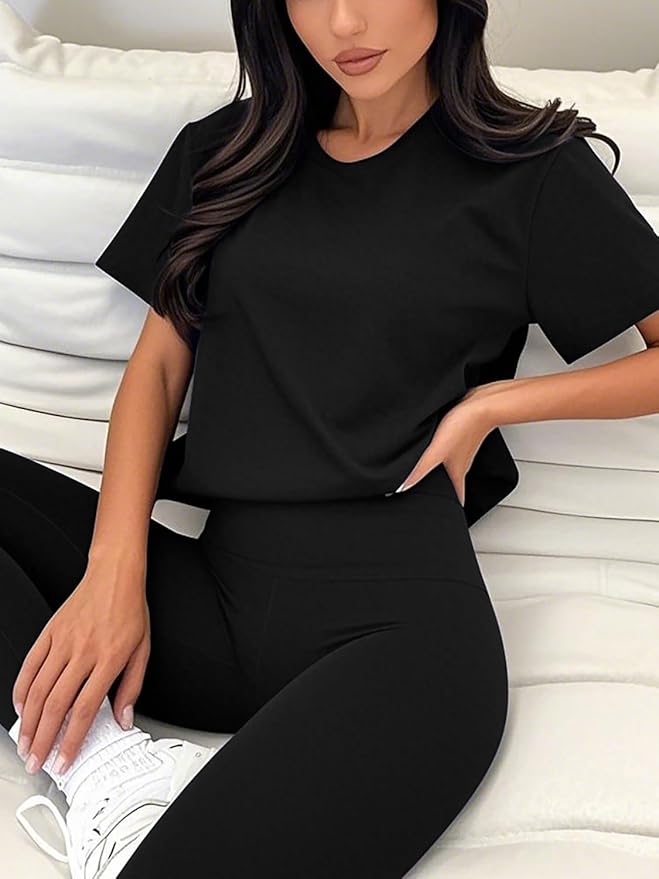 ZFLM casual sportswear 3-piece set high waist tight pants yoga pants short sleeved round neck yoga set