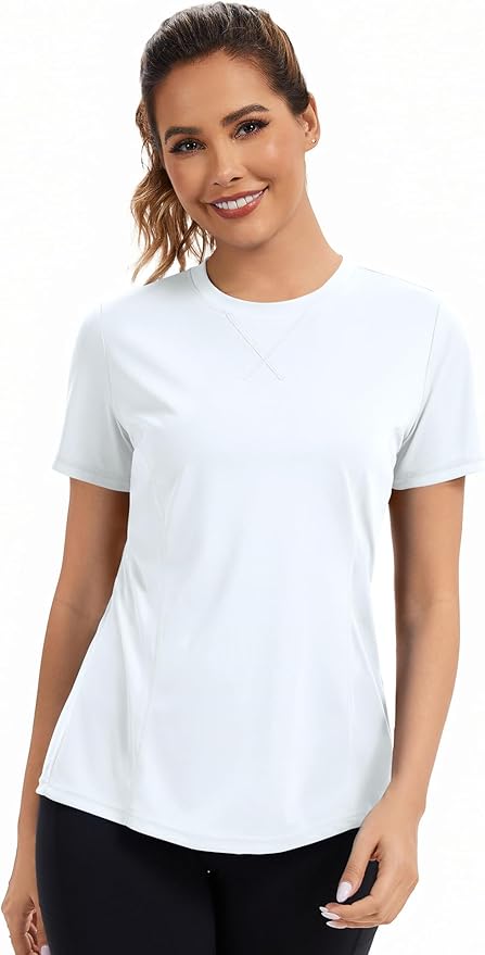 AVOOGUE Women's Short Sleeve Workout Tops Quick Dry Athletic UPF50+ Sun Protection Shirts Gym Hiking Running Yoga Clothes