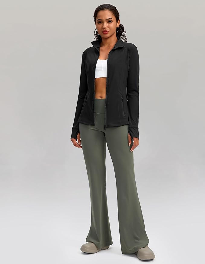 Women's Workout Jackets with 4 Pockets Zip Up Slim Fit Soft Fall Jacket for Yoga Running Athletic