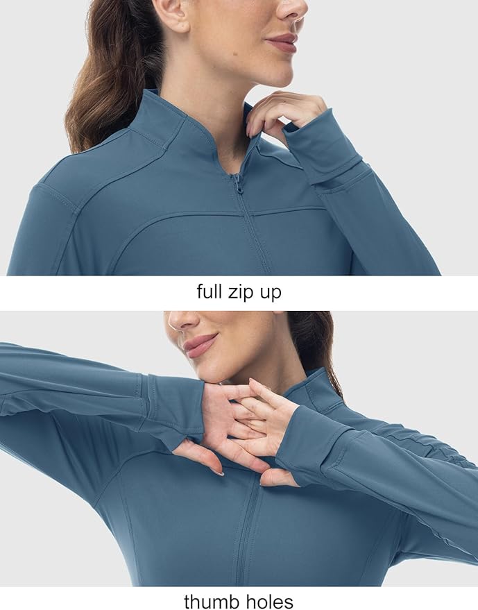BGOWATU Women's Workout Jacket Lightweight Zip up Running Athletic Jackets with Thumb Holes