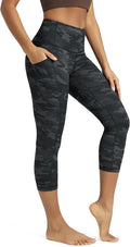 ODODOS Women's High Waisted Yoga Capris with Pockets, Tummy Control Non See Through Workout Athletic Running Capri Leggings
