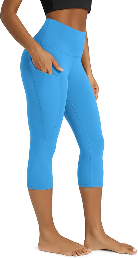 ODODOS Women's High Waisted Yoga Capris with Pockets, Tummy Control Non See Through Workout Athletic Running Capri Leggings
