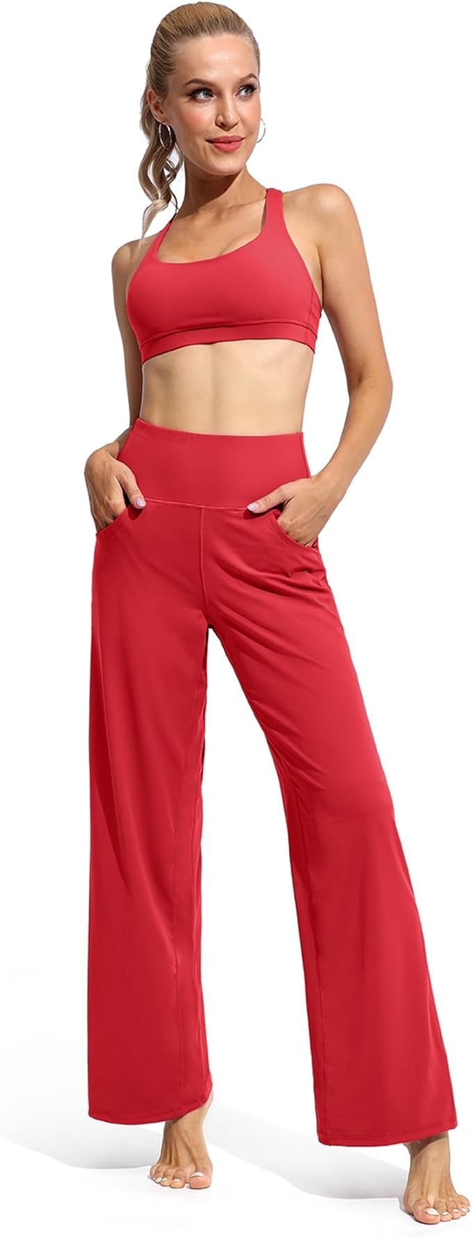 Promover Wide Leg Pants Woman Yoga Pants with Pockets Stretch Loose Casual Lounge Sweatpants Petite/Regular/Tall