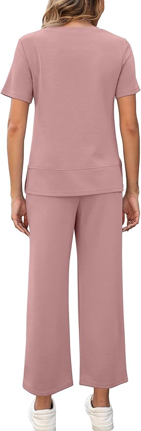 XIEERDUO Women's Side Slit Lounge Sets 2026 Fashion 2 Piece Travel Outfits Cozy Loungewear Wide Leg Tracksuits S-3XL