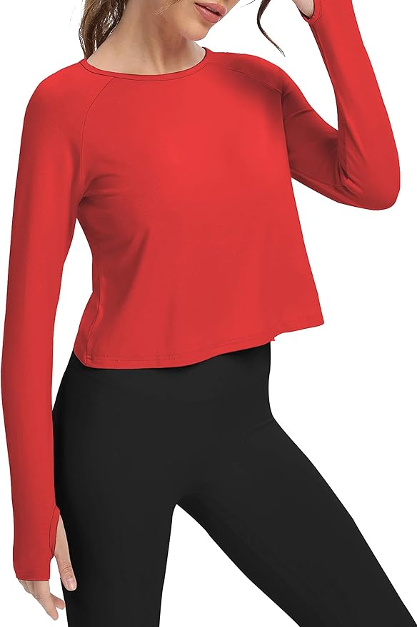 Bestisun Long Sleeve Athletic Workout Shirts Sports Yoga Gym Crop Tops for Women