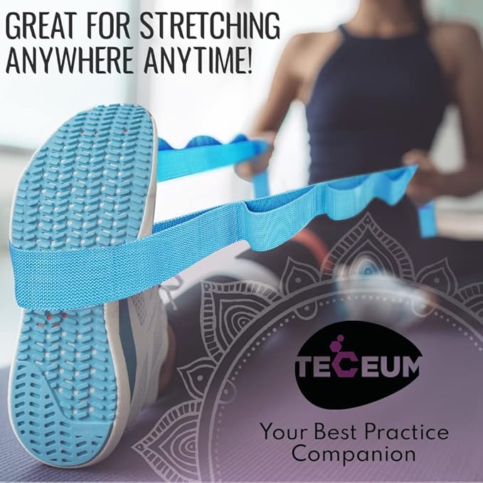 TECEUM Stretching Strap for Yoga & Physical Therapy – 10 Loops – Non-elastic Leg Stretch Straps for Stretching, Exercising, Pilates, Post-injury Rehabilitation for All Levels – Men & Women