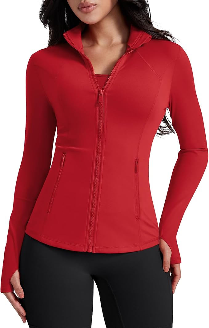 AVGO Womens Workout Jackets Lightweight Athletic Zip Up Jacket Slim Fit Running Gym Top with Pockets & Thumb Holes