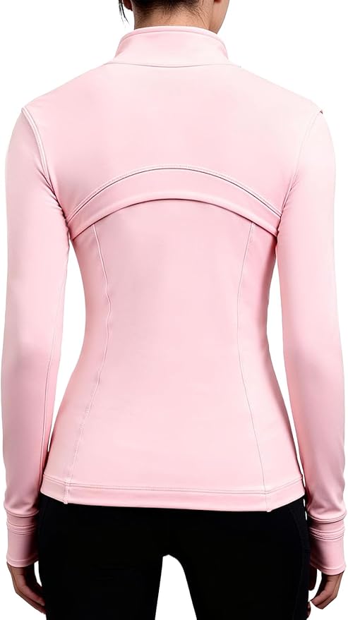 SIS QUEEN Women's Workout Jackets Slim Fit Athletic Track Tops with Pockets Thumb Holes Full Zip Up Lightweight Sportswear