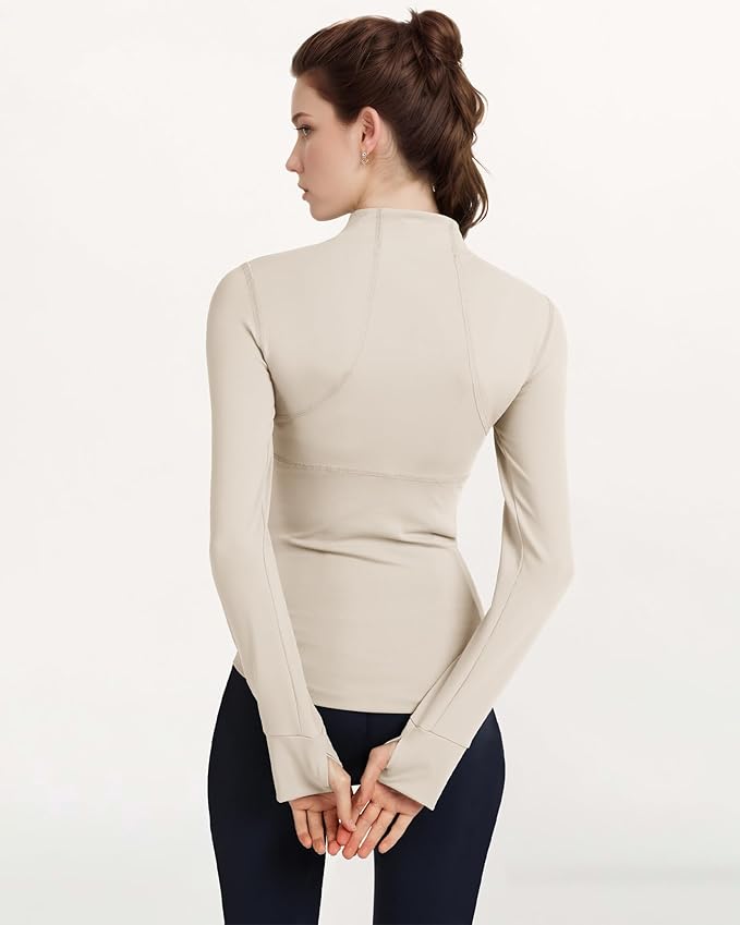 Locachy Women's Slim Fit Full Zip Athletic Running Sports Workout Jacket with Thumb Holes
