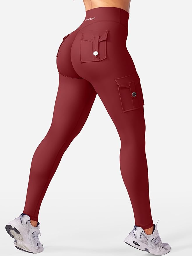 YEOREO CoreFlex Workout Cargo Leggings with Pockets for Women Hidden Scrunch Butt Lifting Leggings Gym Yoga Pants