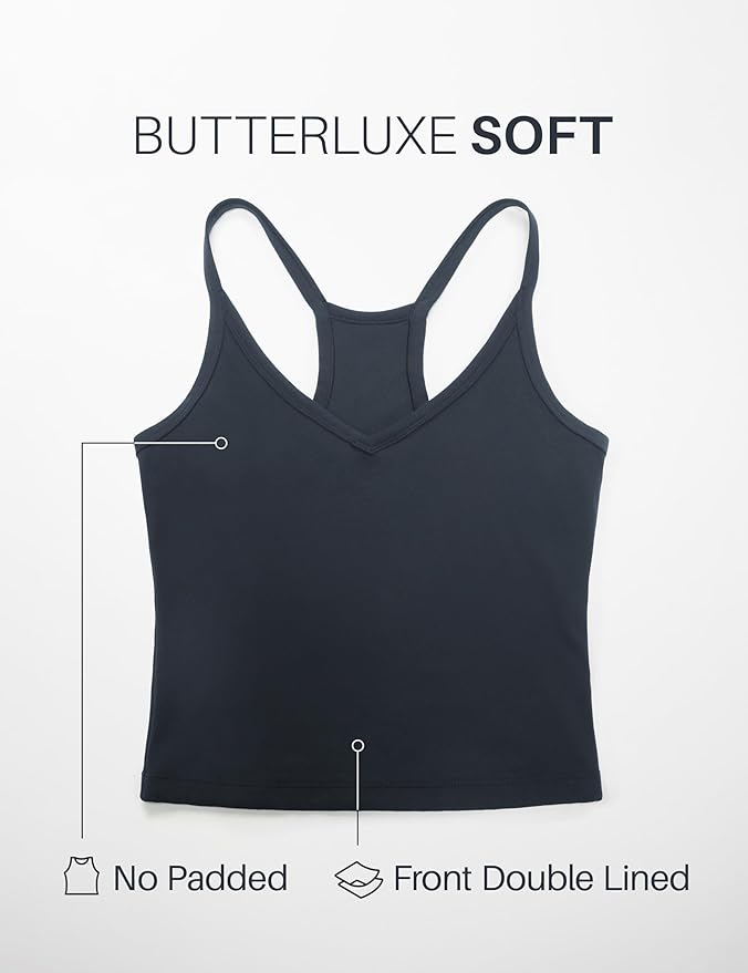 CRZ YOGA Butterluxe Soft Double Lined V Neck Tank Tops for Women - Yoga Casual Camisole Racerback Tight Sleeveless Shirt