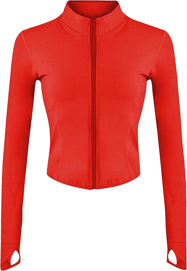 Lviefent Womens Lightweight Full Zip Running Track Jacket Workout Slim Fit Yoga Sportwear with Thumb Holes