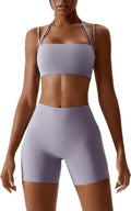 ABOCIW Workout Sets for Women 2 Piece Twist Front Halter Sports Bras High Waist Biker Shorts Exercise Gym Yoga Outfit
