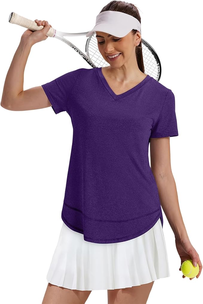 XIEERDUO Womens Workout Tops Short Sleeve Shirts Quick Dry Outfits for Hiking Running V Neck S-3XL