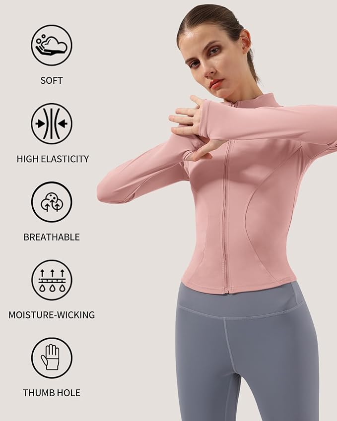 Locachy Women's Lightweight Stretchy Workout Full Zip Running Track Jacket with Thumb Holes