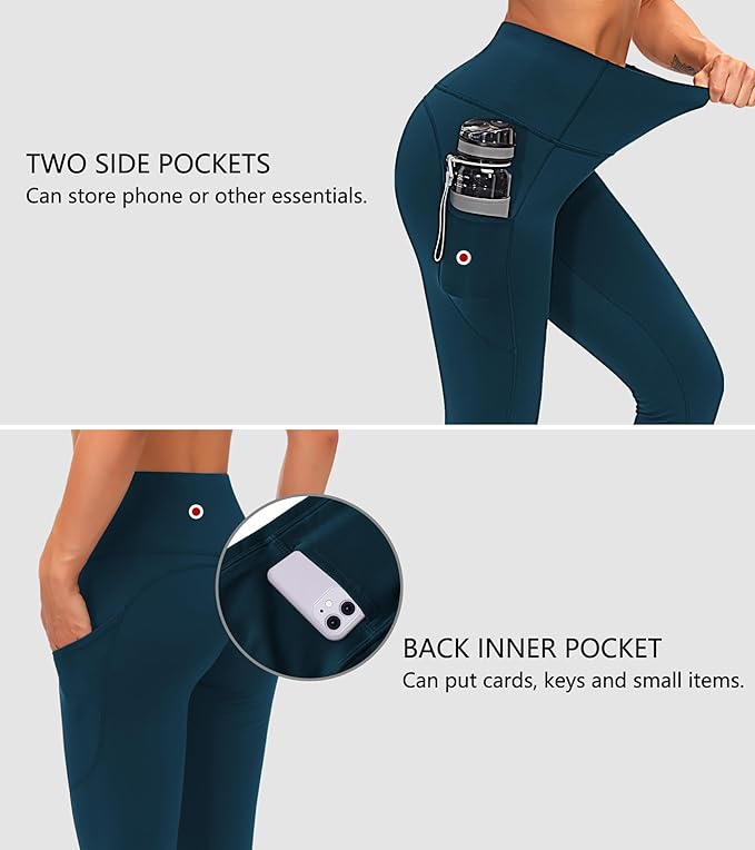 THE GYM PEOPLE Thick High Waist Yoga Pants with Pockets, Tummy Control Workout Running Yoga Leggings for Women