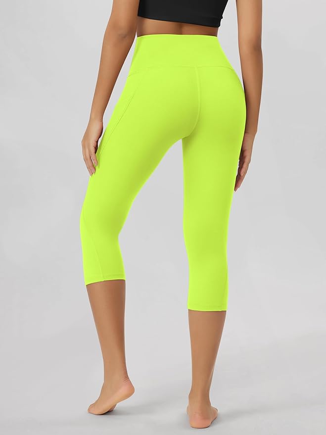 ODODOS Women's High Waisted Yoga Capris with Pockets, Tummy Control Non See Through Workout Athletic Running Capri Leggings