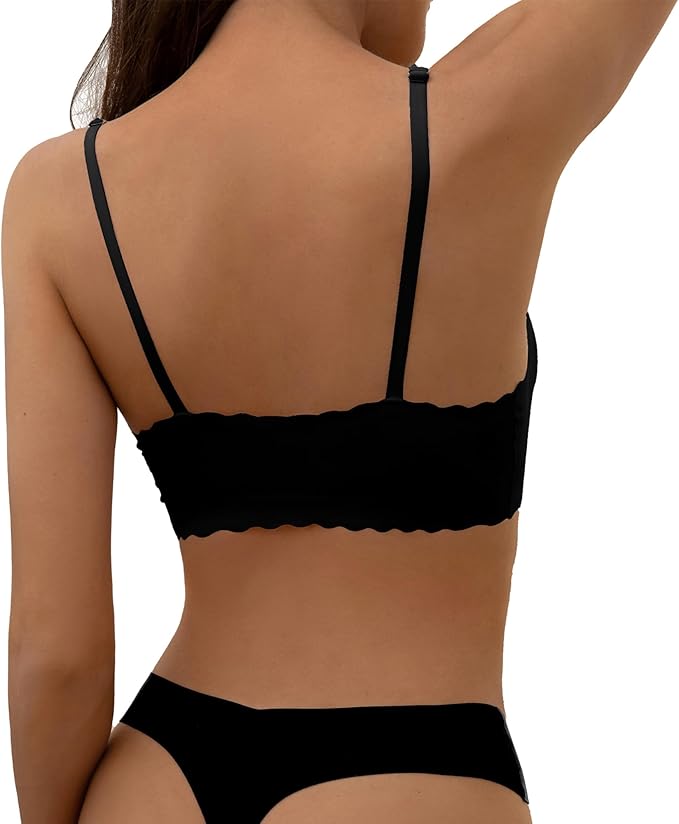 DEANGELMON V Neck Bra Padded Seamless Adjustable Straps Bralettes Everyday Basic Sleeping Bras Multiple Pack