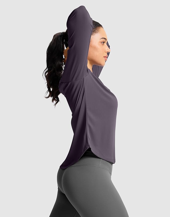 SANTINY Lightweight Long Sleeve Workout Tops for Women Breathable Gym Yoga Athletic Running Hiking Top UPF 50+ Sun Shirts