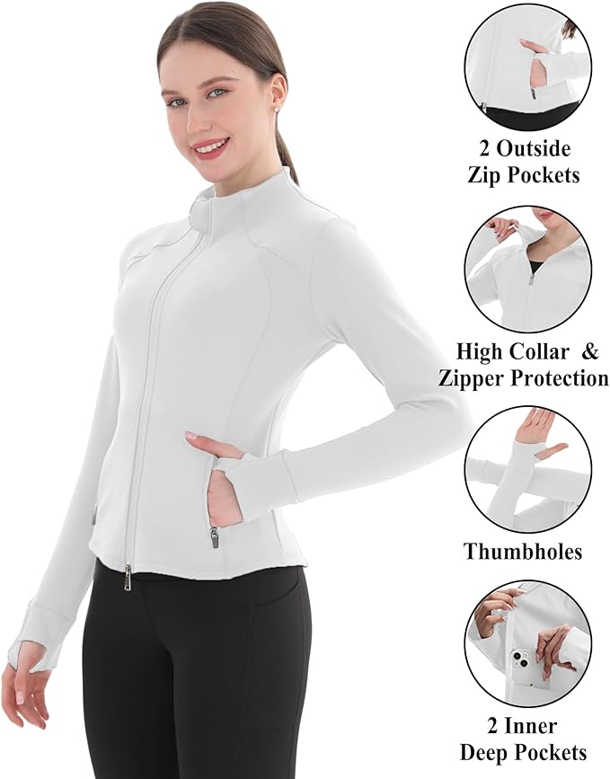 Women's Thermal Yoga Jacket - Thick Warm Full Zip Long Sleeve for Running Gym, Fleece Lined for Cold Weather Winter