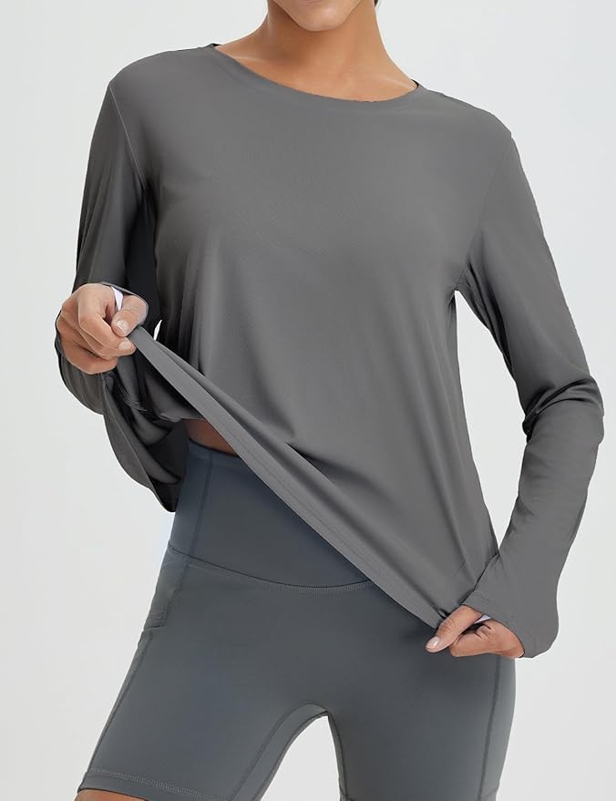 baleaf Women's Running Sun Shirts Long Sleeve UPF 50+ Workout Tops UV Athletic Split Back Quick Dry Lightweight