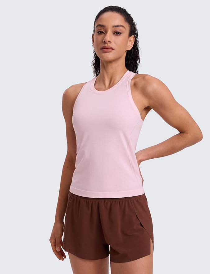 CRZ YOGA Seamless Workout Tank Tops for Women - Athletic Running Gym Sleeveless Shirts Crewneck Racerback Breathable