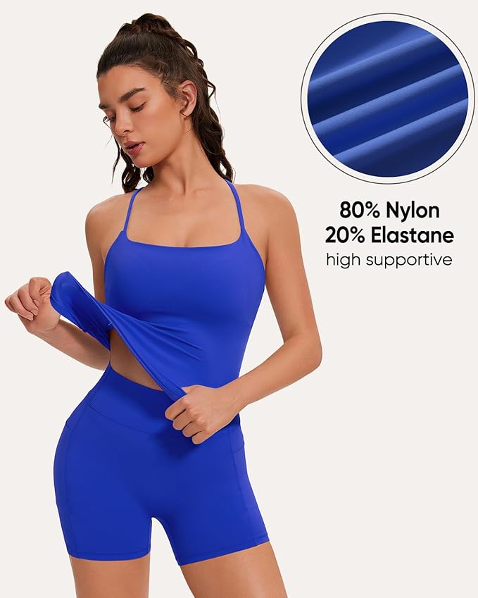OMKAGI Workout Sets for Women Cute Spaghetti Strap Tank Tops Booty Shorts Outfits with Pockets