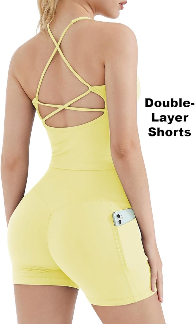 SUUKSESS Women 2 Piece Workout Sets Padded Tank Tops Tummy Control Leggings Gym Outfits