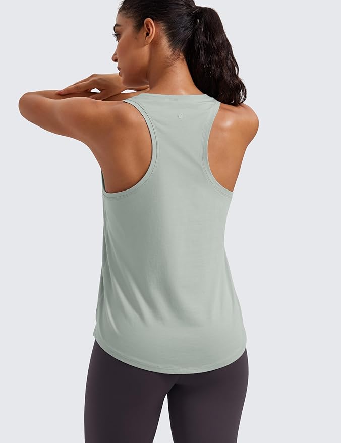 CRZ YOGA Pima Cotton Racerback Tank Tops for Women - Workout Athletic Casual Soft Scoop Neck Sleeveless Shirts