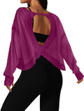 UNIANKIYA Open Back Workout Tops for Women Long Sleeve Cropped Athletic Clothes Gym Running Yoga Low Impact Sports T Shirts