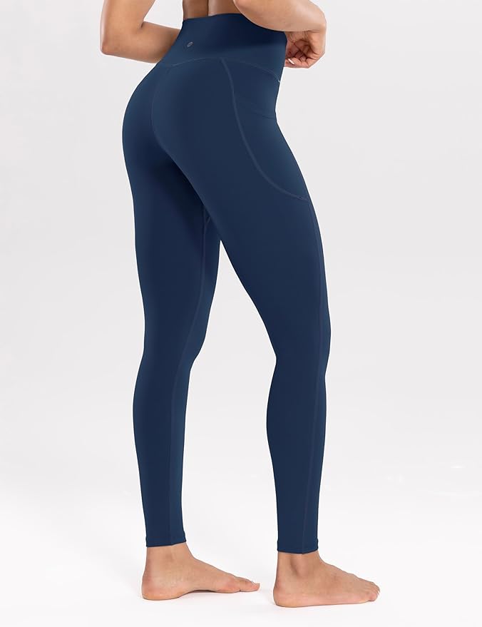 ENERBLOOM Workout Leggings with Pockets for Women High Waist Yoga Pants 25"/28" Cream Soft Lightweight Athletic Gym Tights