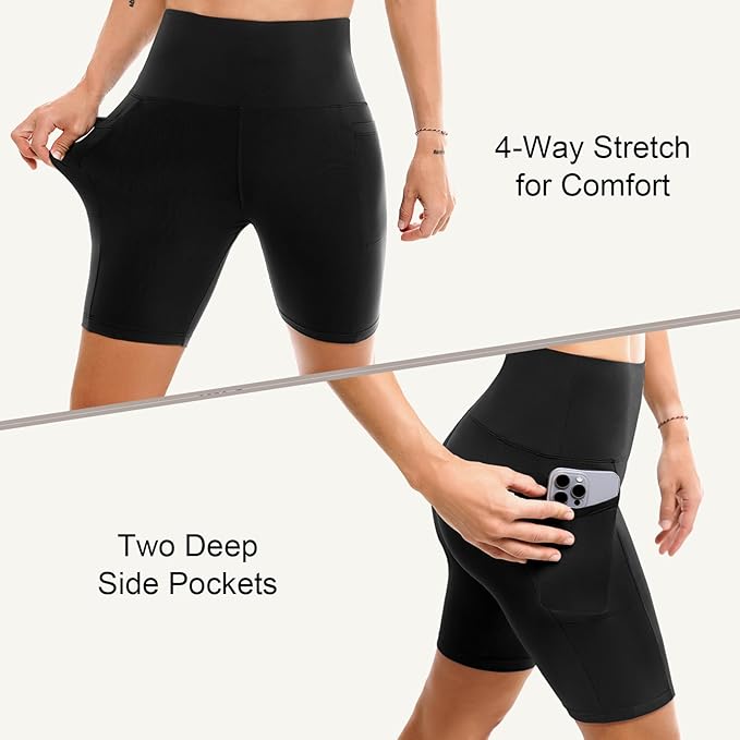 Leafigure 2 Pack Womens Biker Shorts with Pockets, High Waisted Yoga Shorts for Women Running Gym and Workout