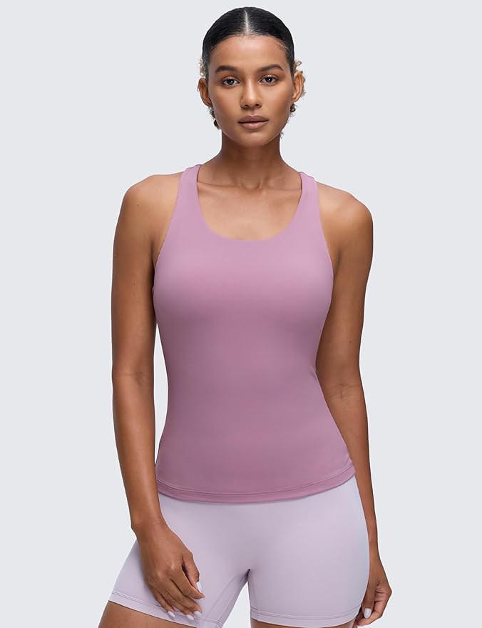 CRZ YOGA Butterluxe Workout Racerback Tank Tops for Women - Padded Athletic Spandex Yoga Shirts with Built in Bra
