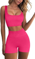 QINSEN Workout Sets for Women 2 Piece Seamless Ribbed Crop Tank High Waist Shorts Yoga Outfits