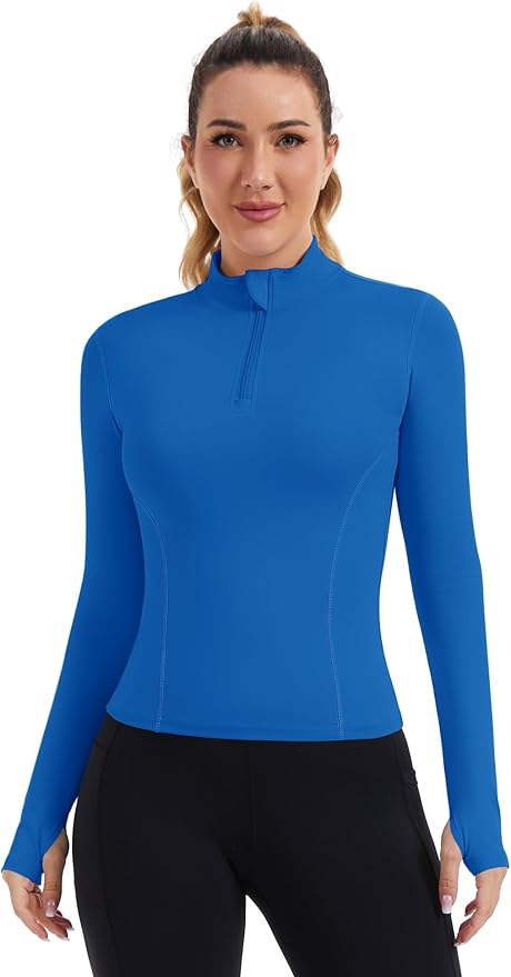 ZHENWEI Womens Workout Tops Long Sleeve Quarter Zip Pullover Quick Dry Golf Shirt Athletic Slim Fit Crop Yoga Gym Tops