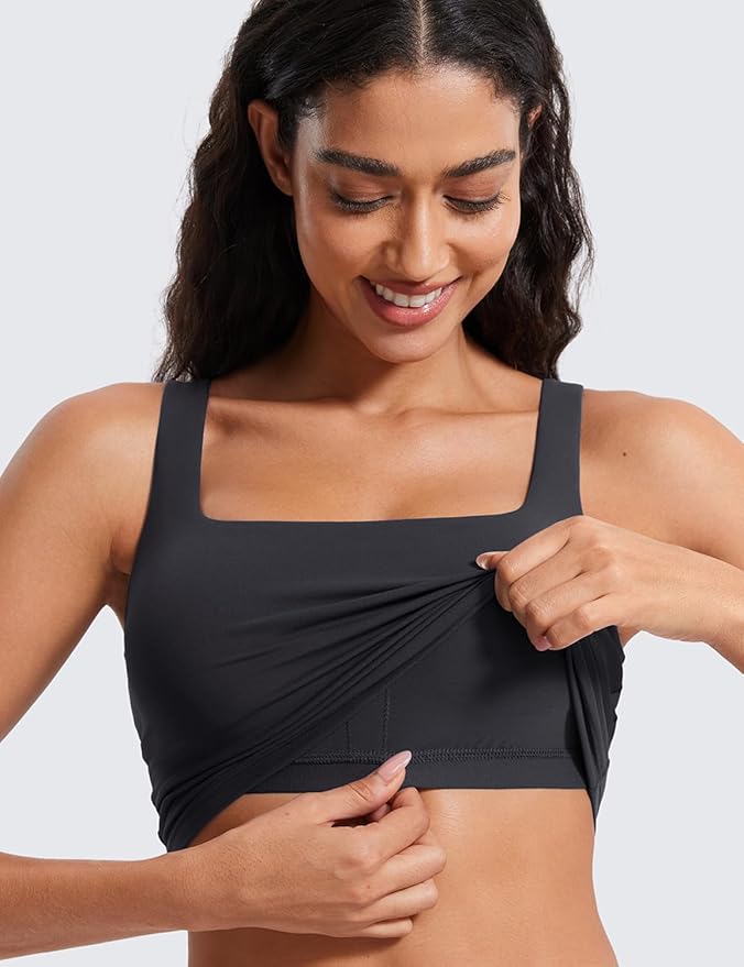 CRZ YOGA Butterluxe Square Neck Crop Tank Tops for Women - Workout Longline Sports Bras Padded Yoga Camisole