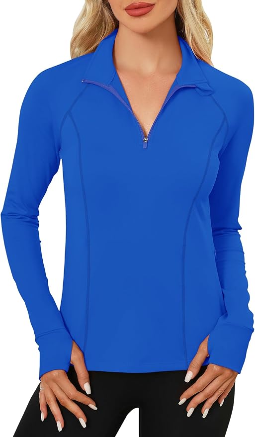 LOMON Women's Long Sleeve Athletic Tops Quarter Zip Workout Shirts Turtle Neck Fall Compression Shirt with Thumb Hole