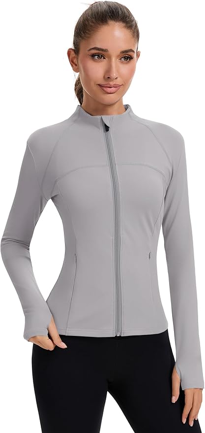 Rapbin Women's Full Zip Workout jackets Runing Slim Fit Athletic Tops With Thumb Holes
