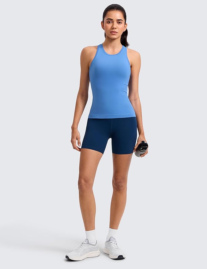 CRZ YOGA Seamless Workout Tank Tops for Women - Athletic Running Gym Sleeveless Shirts Crewneck Racerback Breathable