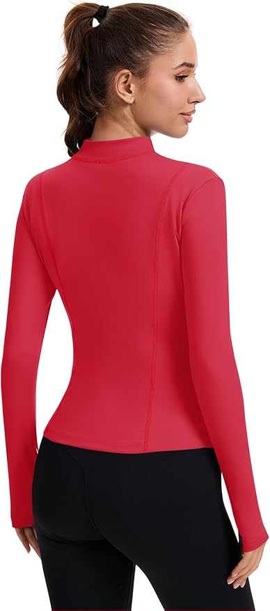 Rapbin Women's Full Zip Workout jackets Runing Slim Fit Athletic Tops With Thumb Holes