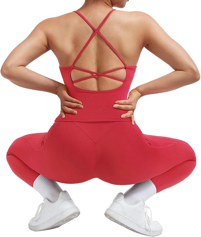 SUUKSESS Women 2 Piece Workout Sets Padded Tank Tops Tummy Control Leggings Gym Outfits