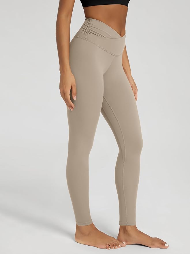 ODODOS Women's Cross Waist Yoga Leggings with Inner Pocket, 23"/25"/28" Gathered Crossover Workout Yoga Pants