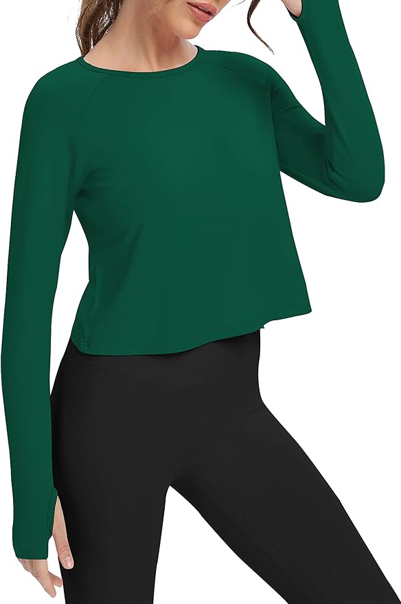 Bestisun Long Sleeve Athletic Workout Shirts Sports Yoga Gym Crop Tops for Women